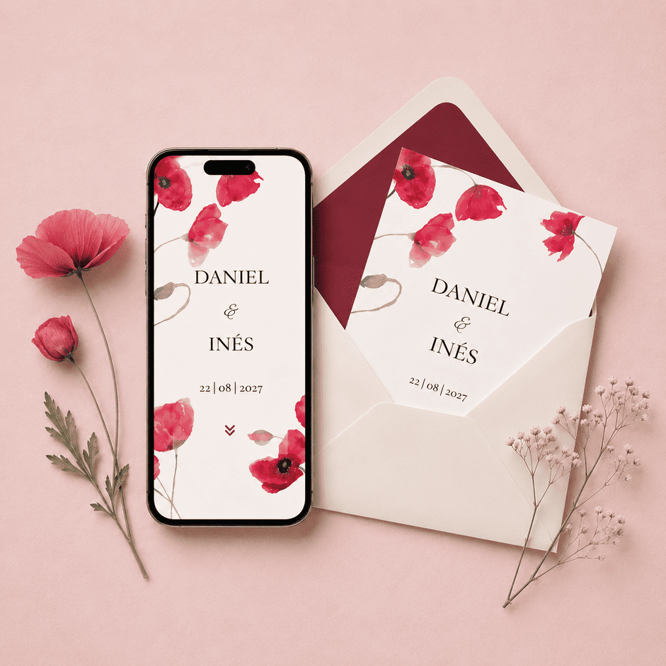 Invitación floral digital de boda