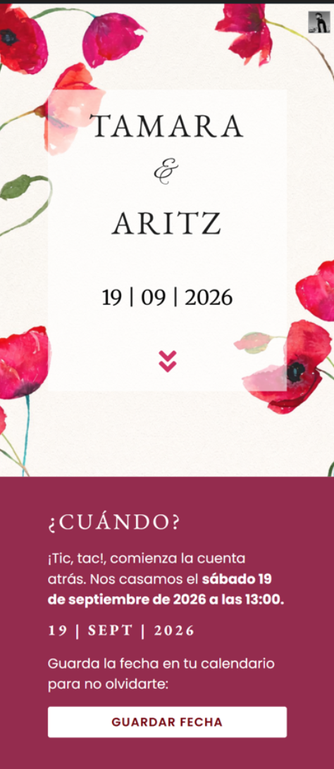 Formulario RSVP integrado dentro de una invitación digital de boda