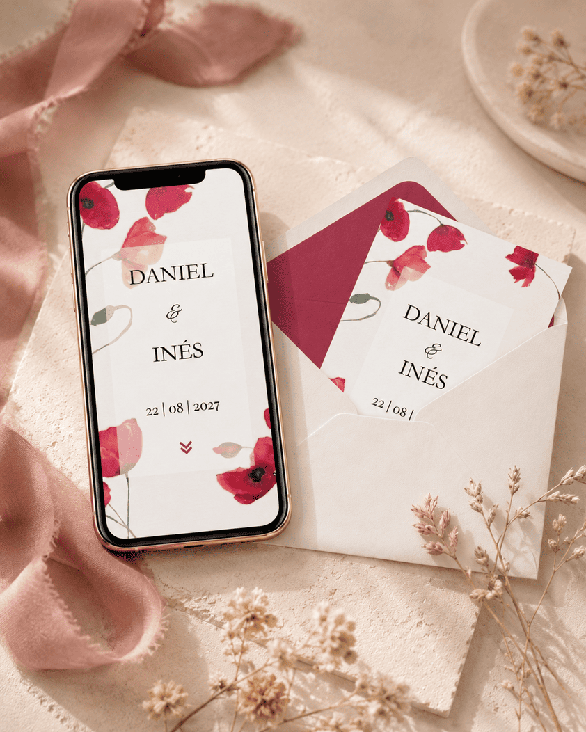 Invitación digital de boda personalizada preparada para compartir por WhatsApp