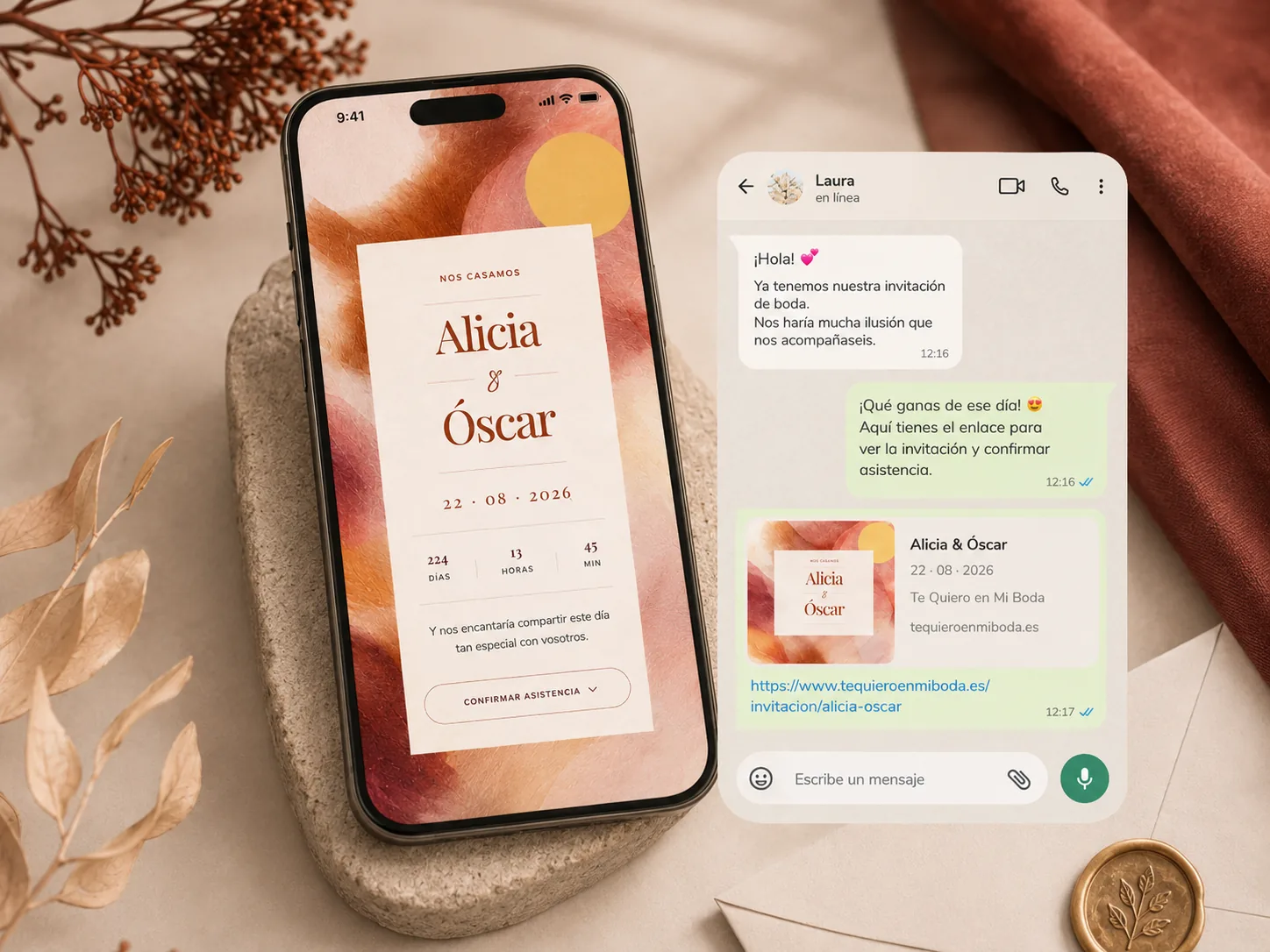Cómo enviar una invitación de boda por WhatsApp modelo Áurea