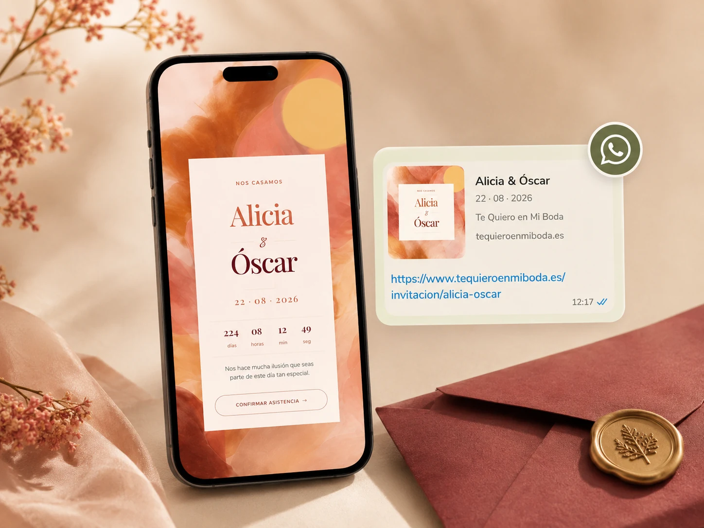 Enlace de invitación de boda por WhatsApp modelo Áurea