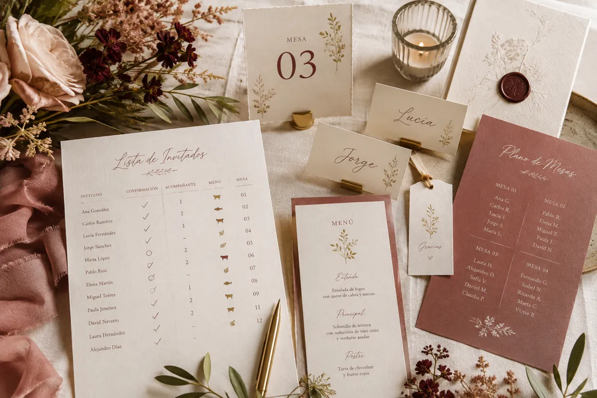 Papelería de boda para pedir y organizar la confirmación de asistencia de los invitados