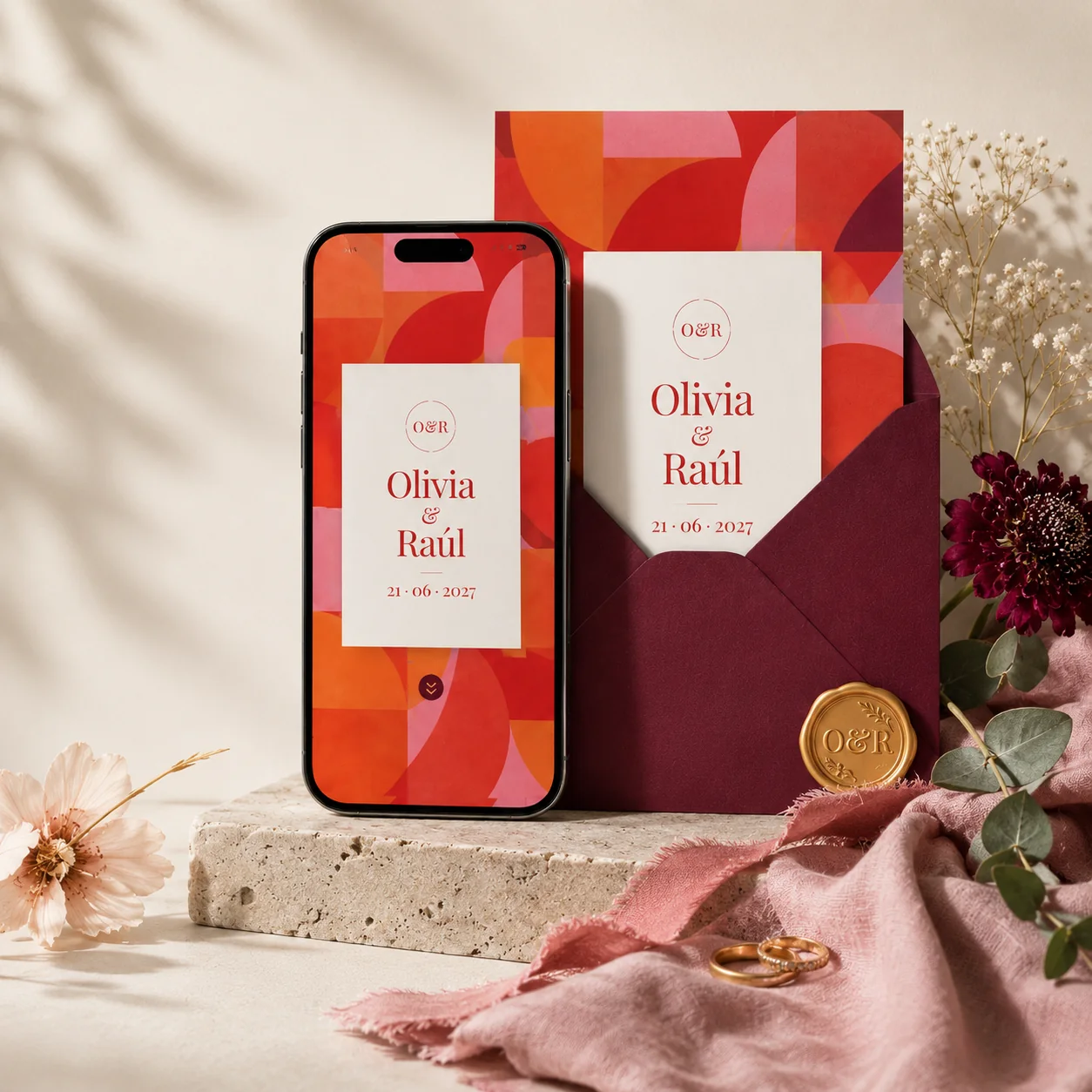 Qué incluye una invitación digital de boda con pack completo modelo Prisma